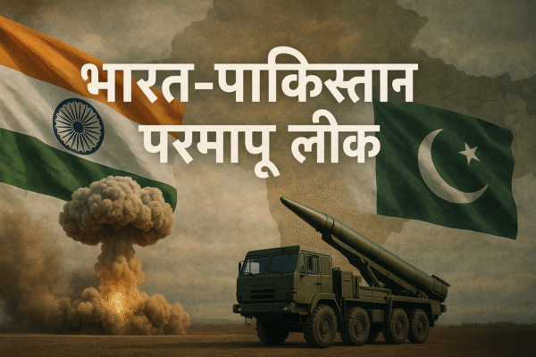 🔴Live:-ऑपरेशन सिंधूर: 🇮🇳🇵🇰विस्फोटक खुलासा एक यथार्थवादी बैनर जिसमें केंद्र में “भारत-पाकिस्तान परमाणु लीक” पाठ, पृष्ठभूमि में सूखा नक्शा, बाईं ओर भारत का झंडा और मशरूम क्लाउड, दाईं ओर पाकिस्तान का झंडा व मिसाइल वाहन दिखाया गया है।